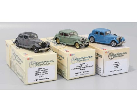 Lansdowne Models Three 1:43 Scale Models (i) LDM74 1937 Riley 12/4 Continental Touring Sedan green (ii) LDM84 1937 MG VA Salo