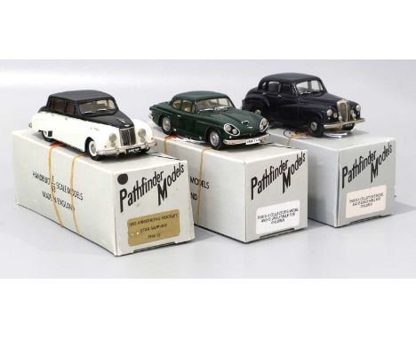 Pathfinder Models Three 1:43 Scale Models (i) PFM24 Daimler Conquest Century 1957 black with CoA 458/600 (ii) PFM10 Jensen CV