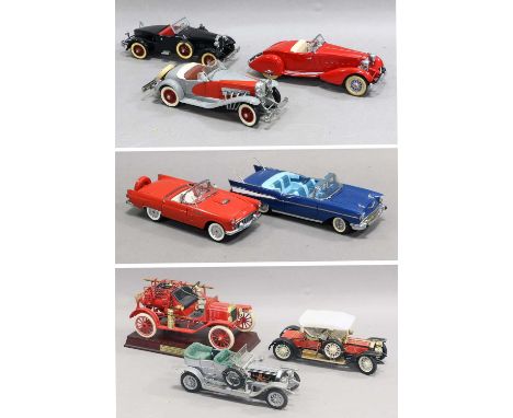 Franklin/Danbury Mint Various Vehicles Model T Fire engine on wooden plinth, 1957 Chevrolet Bel Air, 1910 Rolls Royce Silver 