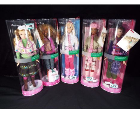 Barbie by Mattel - a collection of five boxed Barbie United Colors of Benetton dolls, including Moscow model #K5605, Berlin m