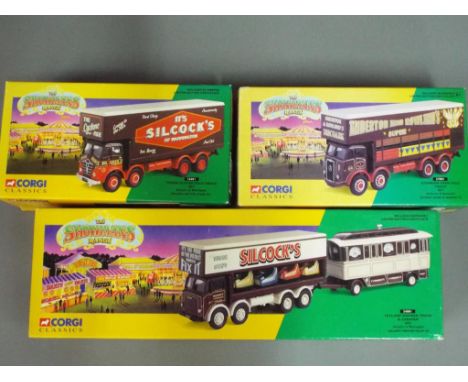 Corgi - Three 1/50 scale trucks in original boxes, comprising 27801 Atkinson open pole truck set, 12601 Foden closed pole tru