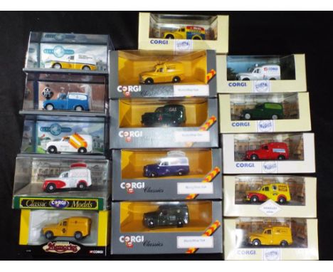 Corgi Classics - 15 boxed Morris Minor diecast model vans by Corgi. Lot includes, C957/6 AA Staff edition - Code 3, 06506 - C