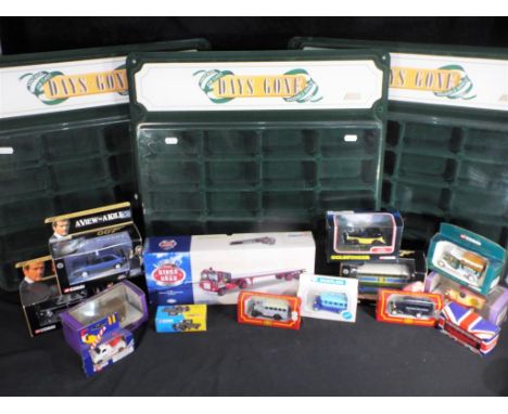 Corgi, Lledo - 14 boxed diecast model vehicles in various scales together with 3 wall mounted plastic Lledo display cases. Lo