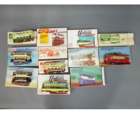 Tower Trams, Keil Kraft, Hadfield Plastics - Twelve boxed 1:76 scale plastic model trams. Items have been built and include, 