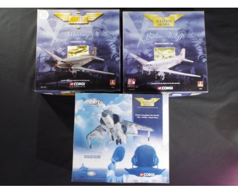 Corgi Aviation - 3 boxed 1:72 and 1:144 scale model aircraft. Lot consists of, 47111 Berlin Airlift Douglas Dakota- RAF , 471