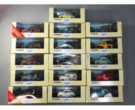 Corgi Classics - 16 boxed  Morris Minor diecast model vehicles by Corgi. Lot includes, 96850 Morris 1000 Pick Up - Wimpey, 96