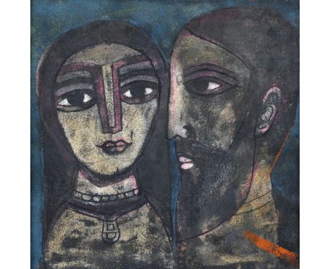 Badri Narayan (Indian, 1929-2013)Untitled (Couple) initial 'B' in Devanagari lower rightmixed media on paper, framed29.1 x 29