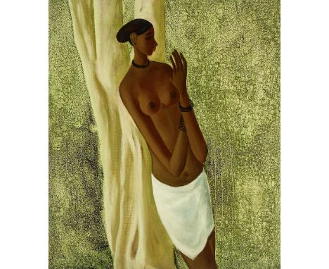 B. Prabha (Indian, 1933-2001)Untitled (Woman) signed and dated in Devanagari 'B Prabha 1969' lower leftoil on canvas, framed1