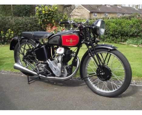 A 1936 Excelsior Manxman 350cc OHC roadster, registration number AOJ 912, frame number ME290, black. This exciting 350cc over