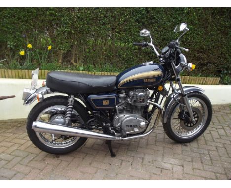 A 1977 Yamaha XS650, registration number NPO 688R, blue. This XS650 was imported and registered in 1994. In our vendor's owne