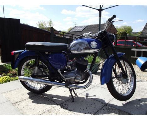 A 1968 BSA Bantam D14/4, registration number OTO 161F, frame number D14B9564, engine number D14B98141, blue. The BSA D14/4 wa