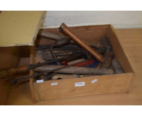 Mixed box of tools, hammers, G-clamps, etc