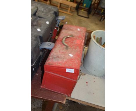Vintage metal tool box including tools