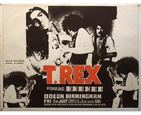 T REX POSTER 1971. An original poster for a 2nd July 1971 T.Rex performance at Birmingham Odeon, supported by Bronco. Measure