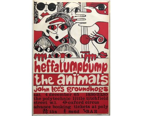 ANIMALS/GROUNDHOGS. A brilliant original poster for a 1965 event at London Polytechnic with Heffalumpbump, The Animals and Jo