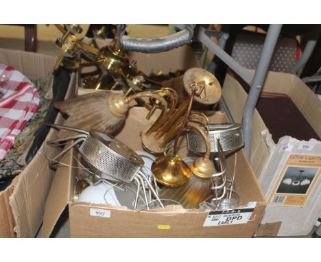 Two boxes containing various light fittings; glass shades etc