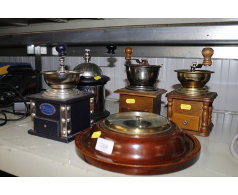 A wall barometer named to Charles Smalley of Ipswich and four coffee grinders