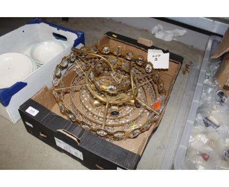 A brass and crystal ceiling chandelier approx. 17" diameter