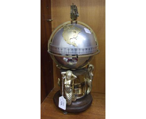 A commemorative annular clock c1984, St James House Co, London, number 58/1500, the silver metal globe with applied gilt cont