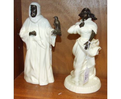 A Minton bronzed and ceramic figurine 'The Sheikh' MS3, 25cm and another, 'Sea Breezes' MS4, 23cm, (2).