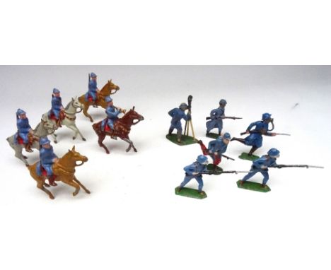 French hollowcast 56mm scale WWI most in Adrian helmets, six on foot and five Cavalry, in an original box for GM (Condition V