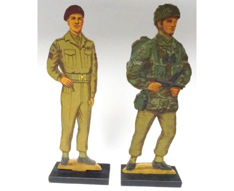 Painted wood flat figures, 250mm scale, Parachute Regiment Sergeant-Major in uniform, and Corporal in battledress, reputedly 