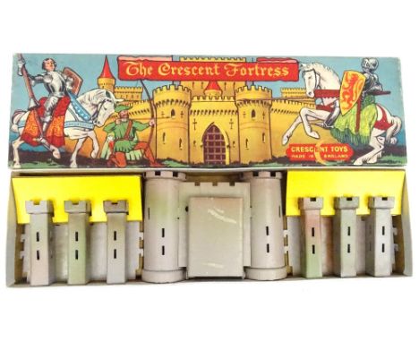 Crescent small scale tinplate Fortress with Gatehouse, six walls and six towers in original full colour box (Condition Very G