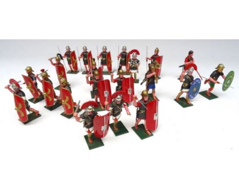 New Toy Soldier Romans with Trumpeter and Centurions, 56mm scale, marked underneath SW (Condition Excellent), one shield miss