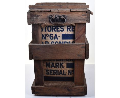Lancaster Bomber No6 A D.R Compass, housed in its original cardboard box and wooden crate container. Appears to be un-issued 