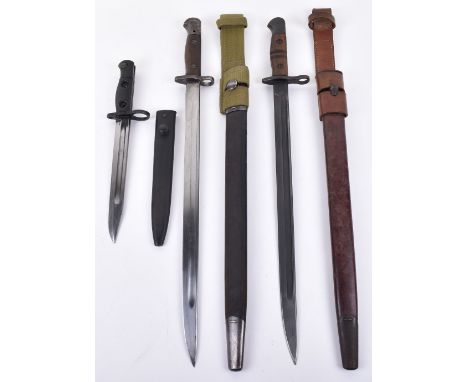 British P13 Bayonet by Remington, being a Home Guard issue example with leather frog, housed in the original leather scabbard