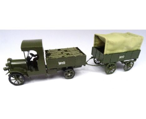 Toy Army Workshop Lorry with driver and load of rifles and ammunition, with covered Trailer, tundra finish (Condition Excelle