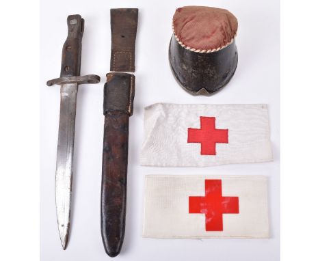 Canadian Ross Bayonet, complete with leather covered steel scabbard with damaged / detached frog fitting. Accompanied by a mo