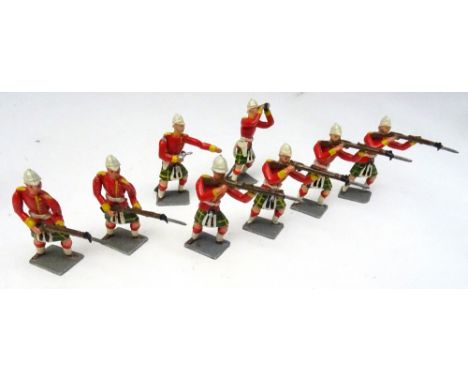 Brigader 45mm scale Highlanders in action, foreign service helmets, with two Officers (Condition Very Good) 1950 (8)
