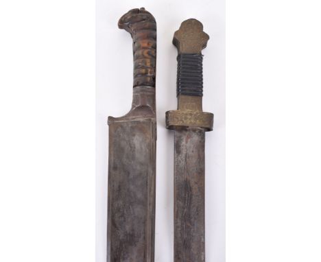 Large 19th Century North African Khyber Knife, with horn handle, steel triangular blade which slightly curves at the tip. No 