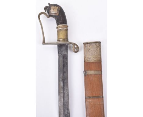 Malaysian Sword Parang, late 19th / early 20th century period. Of characteristic form with horn grip decorated with silver fi