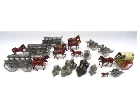 Simon et Rivollet Wagons and guns in various scales (Condition Good, four horses, one gun and one cart damaged) (22)