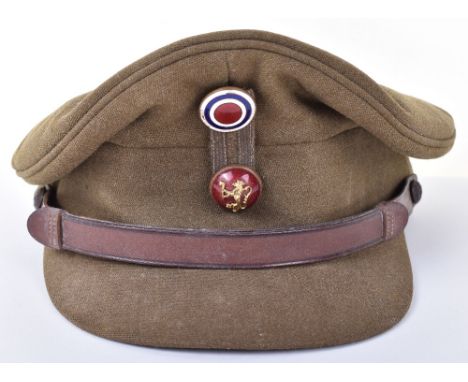 WW2 British Made Free Norwegian Forces Officers Peaked Cap, fine officers khaki service dress cap made by famous tailors, Bur