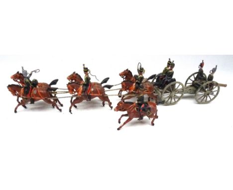 Britains, set 39, Royal Horse Artillery Gun Team FIRST VERSION, shafted limber, replaced bucket seats, gun, four seated men a