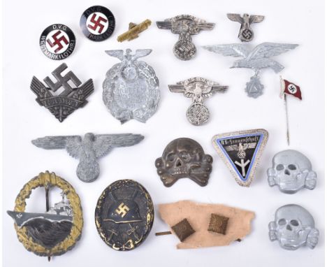 Selection of Mixed Third Reich Badges and Insignia, consisting of various cap insignias, rank pips, enamel membership badges,