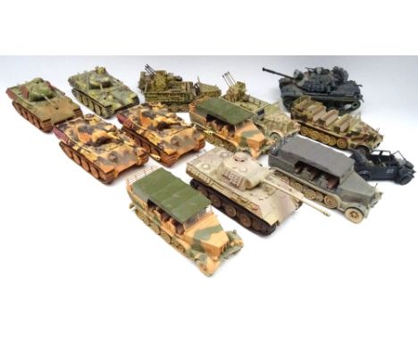 Corgi 1/50 scale Military Vehicles five Panthers, five Sdkfz 7 Halftracks, two Kubelwagens and a Patton Tank, various camoufl