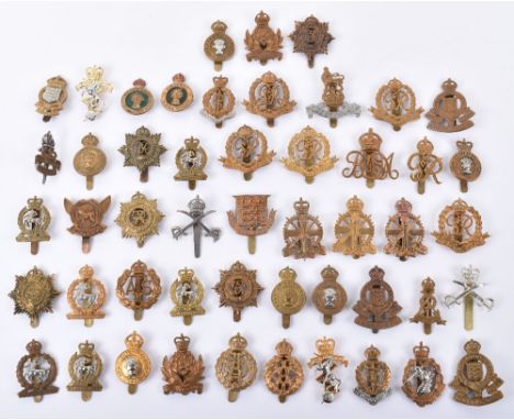 Selection of British Regimental Cap Badges, various regiments and periods, including Women’s Land Army (with enamel centres),