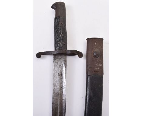 British 1856 Pattern Yataghan Sword Bayonet, complete with its two piece chequered grips. Cross guard with muzzle ring. House