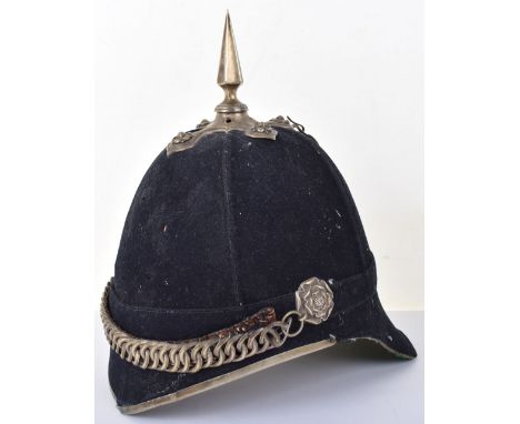 British Officers Home Service Pattern Blue Cloth Helmet, complete with white metal cross base and spike. White metal side ros