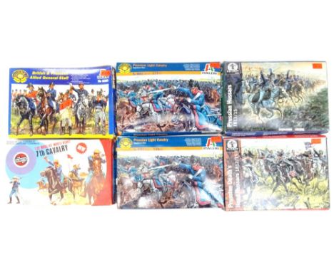 Revell 1/72 scale Normans eleven boxes of forty-two, Italieri 1815 Prussian Light Cavalry (two), British and Prussian General