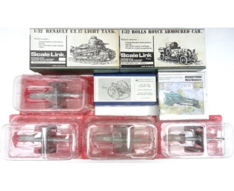 Model Kits of Armoured Vehicles, unassembled 1/32 scale, Scalelink Renault Light Tank, Rolls Royce Armoured Car and by other 