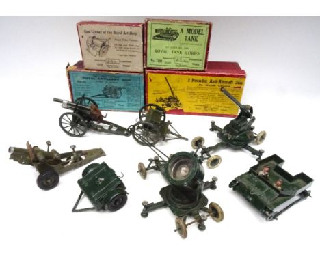 Britains Vehicles and Guns 1725 4.5inch Howitzer, FIRST VERSION, with set screw, khaki finish, and, dark green finish 1203 Ca