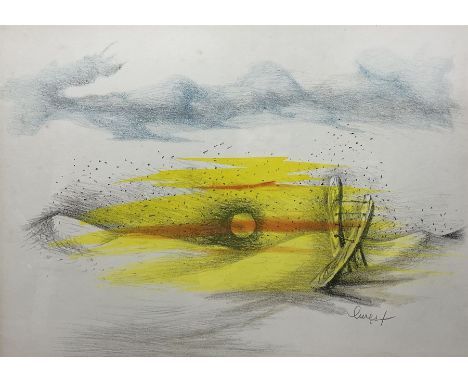 Jean Lurçat (French 1892-1966): Abstract Landscape, limited edition colour lithograph signed in pencil  26cm x 36cm