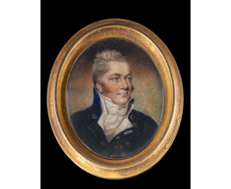 Charlotte Thicke [18/19th Century]-A miniature portrait of a naval officer,:- head and shoulders with grey wavy hair and pale