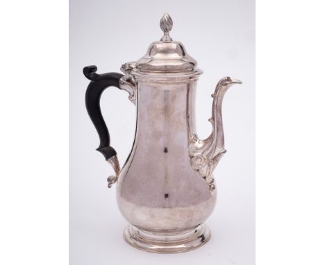 A George II silver coffee pot, maker Richard Gurney & Thomas Cook, London, 1759: of baluster form with hinged domed lid havin