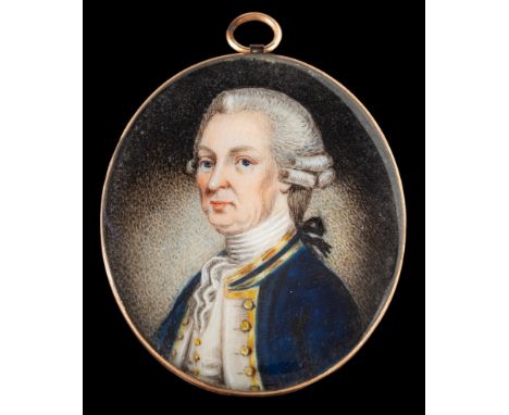 English School early 19th Century-A miniature portrait of a naval officer,:-head and shoulders, wearing a powdered wig, with 